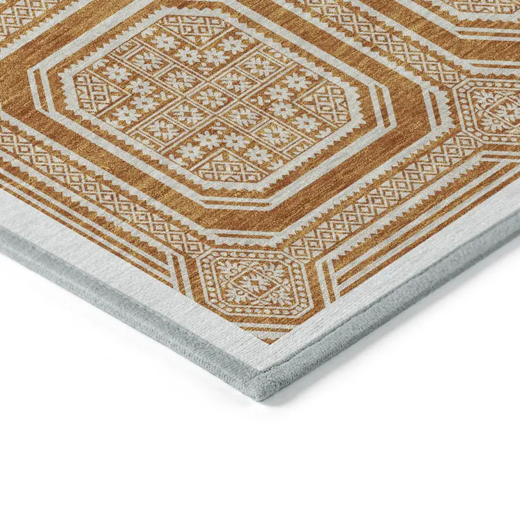 8' X 10' Terra Cotta And Ivory Geometric Washable Indoor Outdoor Area Rug