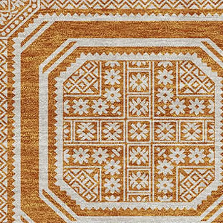 9' X 12' Terra Cotta And Ivory Geometric Washable Indoor Outdoor Area Rug