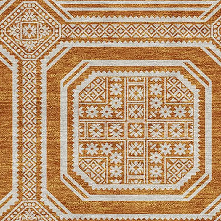 9' X 12' Terra Cotta And Ivory Geometric Washable Indoor Outdoor Area Rug