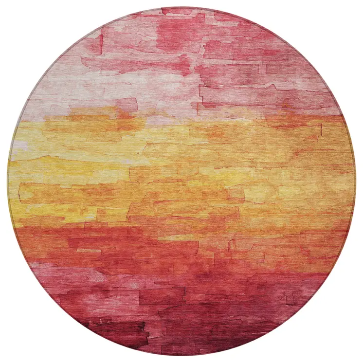 8' Blush And Pink Round Striped Washable Indoor Outdoor Area Rug