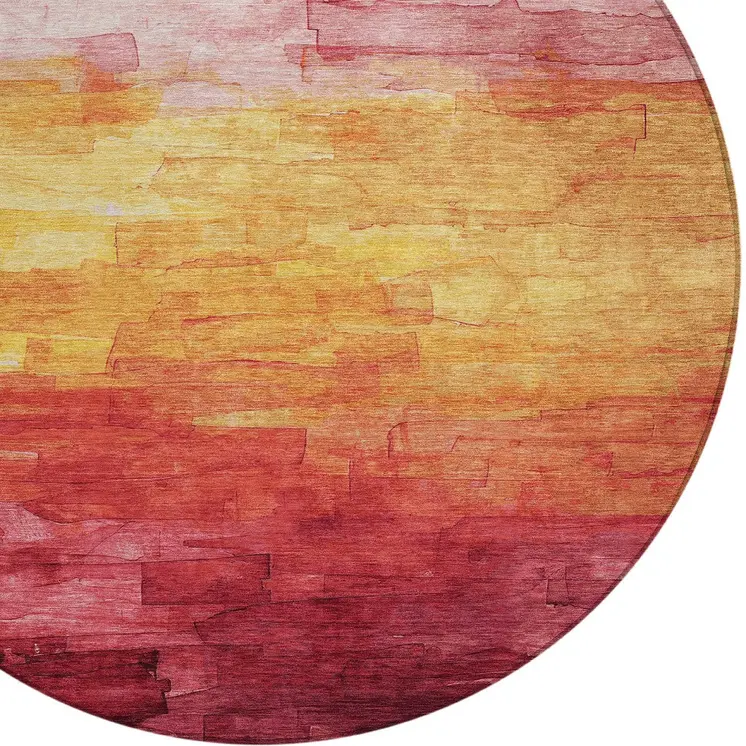 8' Blush And Pink Round Striped Washable Indoor Outdoor Area Rug