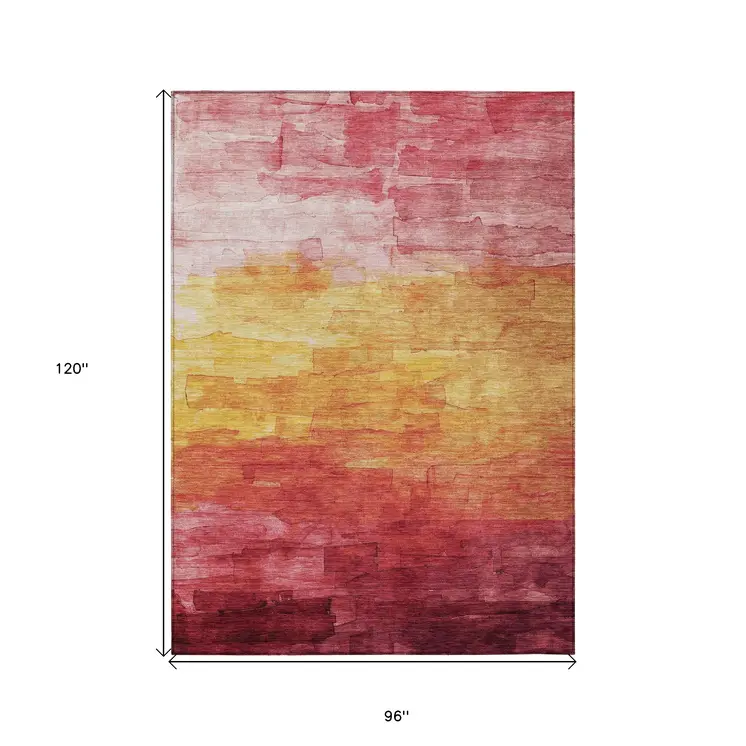 8' X 10' Blush And Pink Striped Washable Indoor Outdoor Area Rug