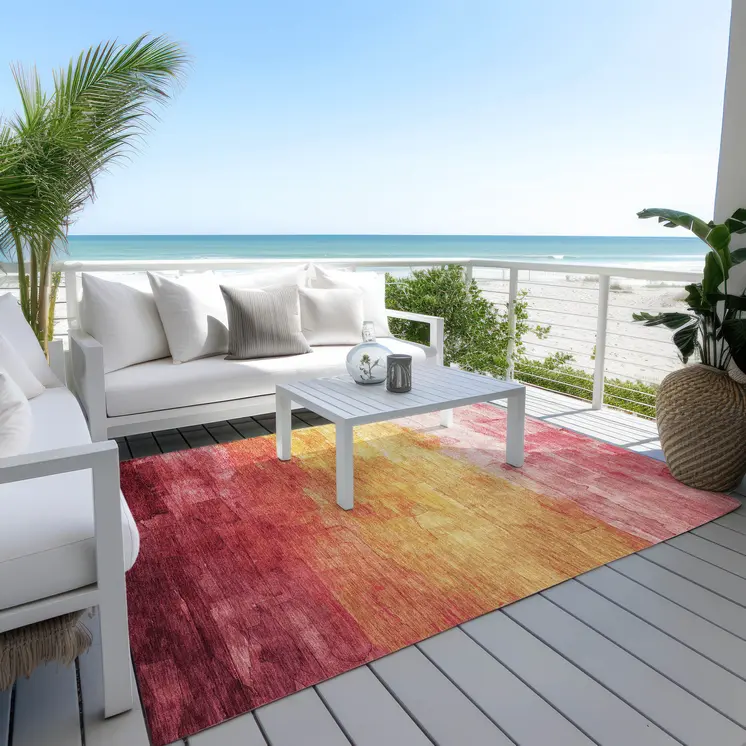 8' X 10' Blush And Pink Striped Washable Indoor Outdoor Area Rug