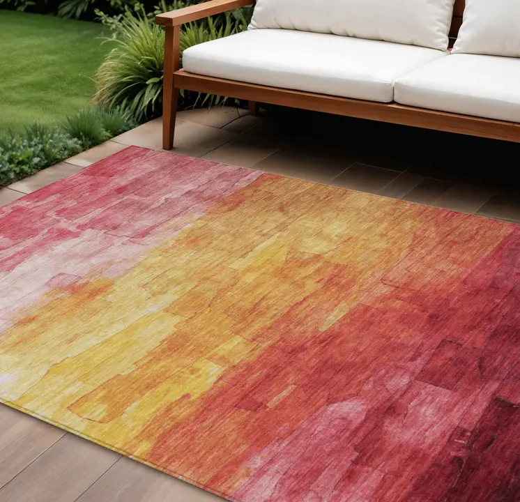 10' X 14' Blush And Pink Striped Washable Indoor Outdoor Area Rug