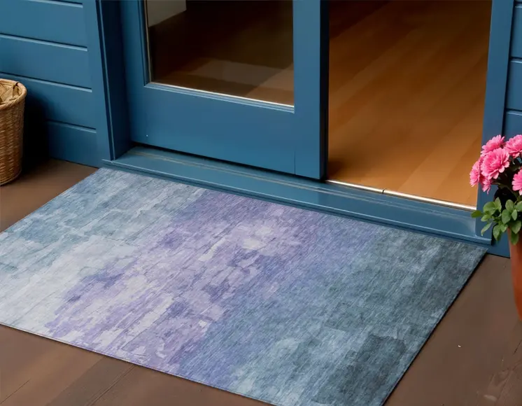 3' X 5' Denim Blue And Sky Blue Striped Washable Indoor Outdoor Area Rug