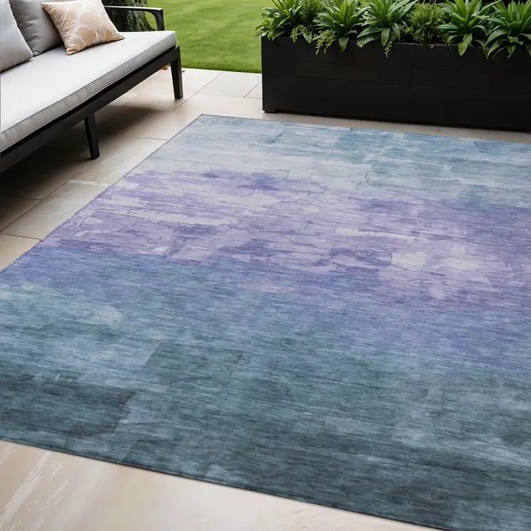 5' X 8' Denim Blue And Sky Blue Striped Washable Indoor Outdoor Area Rug