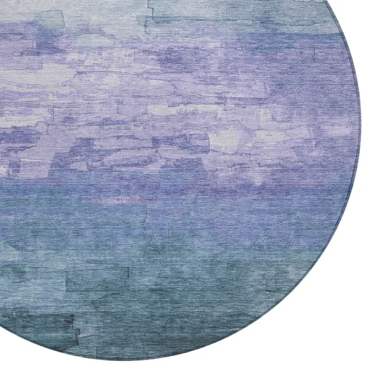 8' Denim Blue And Sky Blue Round Striped Washable Indoor Outdoor Area Rug