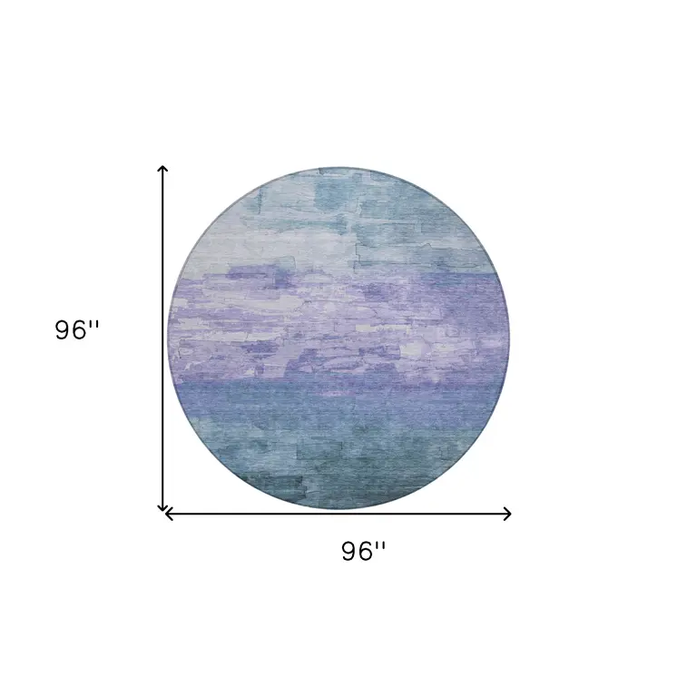 8' Denim Blue And Sky Blue Round Striped Washable Indoor Outdoor Area Rug