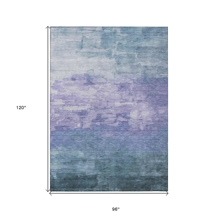 8' X 10' Denim Blue And Sky Blue Striped Washable Indoor Outdoor Area Rug