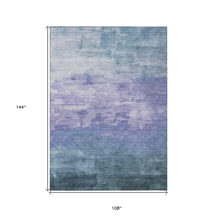 9' X 12' Denim Blue And Sky Blue Striped Washable Indoor Outdoor Area Rug