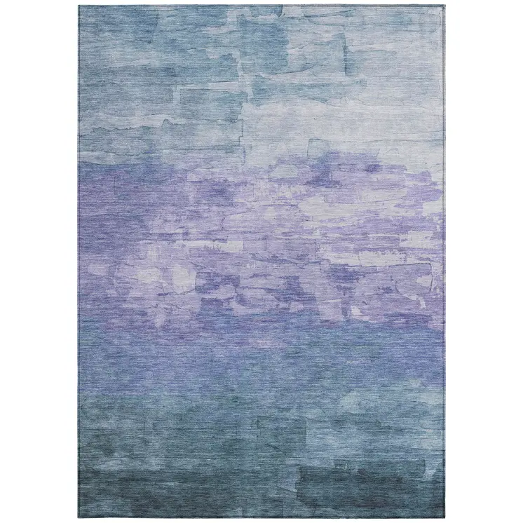 9' X 12' Denim Blue And Sky Blue Striped Washable Indoor Outdoor Area Rug