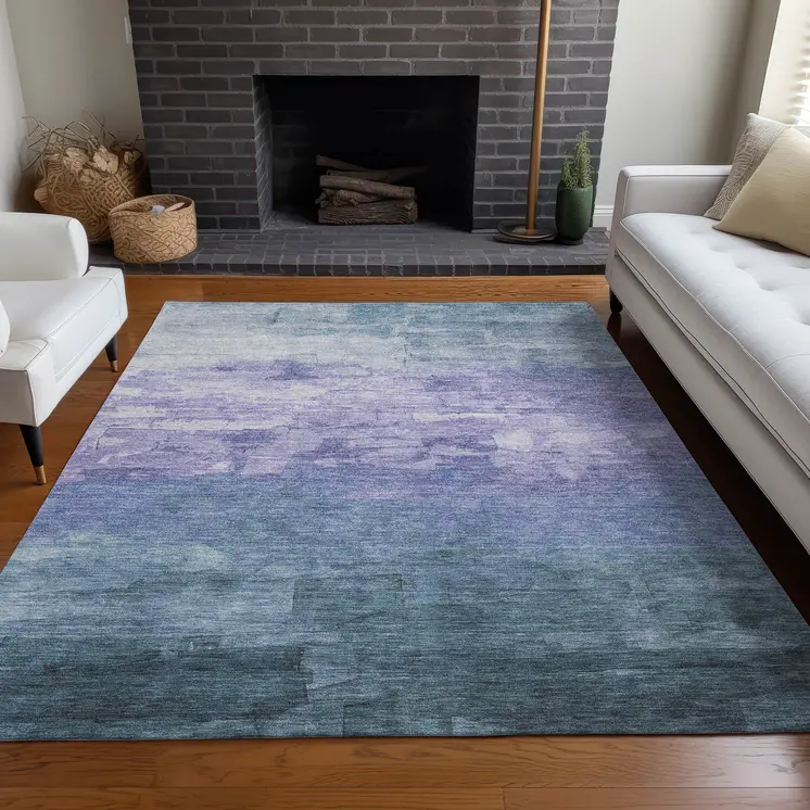 10' X 14' Denim Blue And Sky Blue Striped Washable Indoor Outdoor Area Rug
