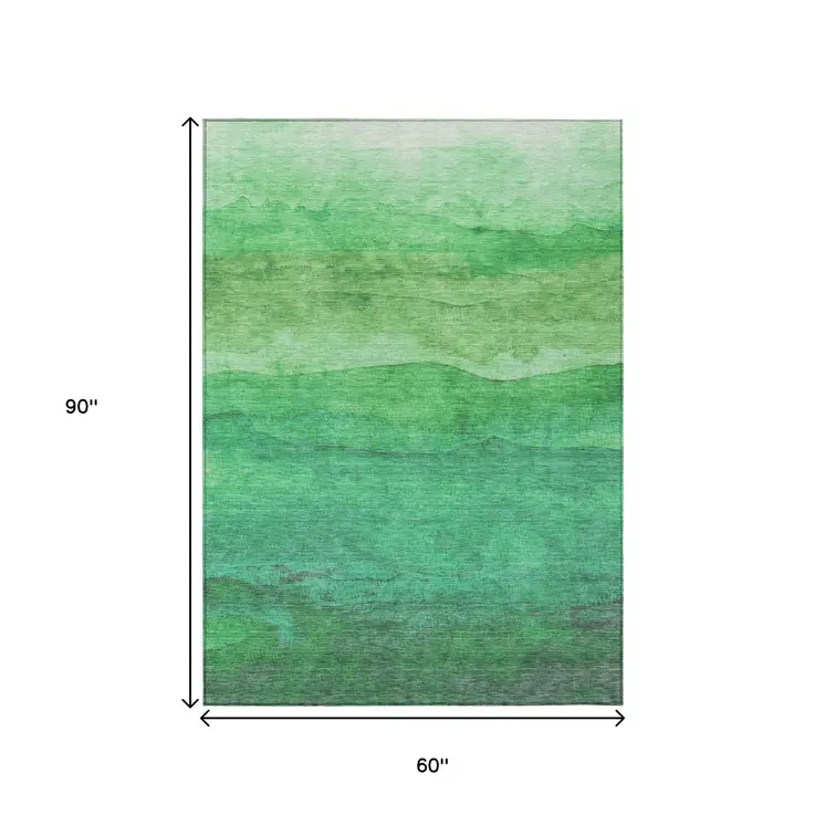 5' X 8' Green And Teal Blue Striped Washable Indoor Outdoor Area Rug