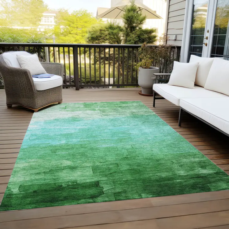 5' X 8' Green And Teal Blue Striped Washable Indoor Outdoor Area Rug