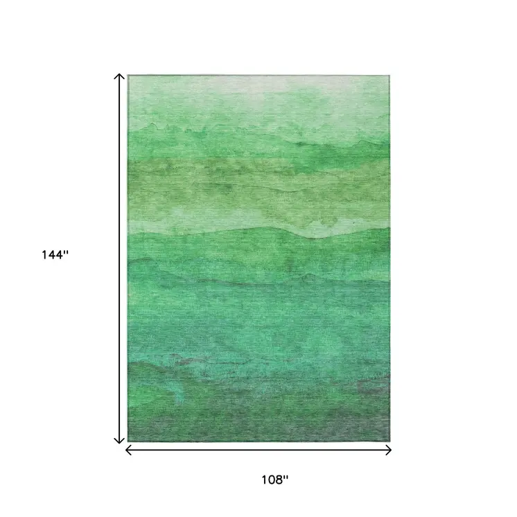 9' X 12' Green And Teal Blue Striped Washable Indoor Outdoor Area Rug