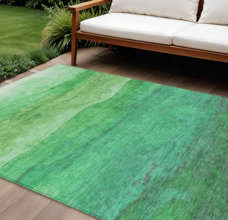 10' X 14' Green And Teal Blue Striped Washable Indoor Outdoor Area Rug