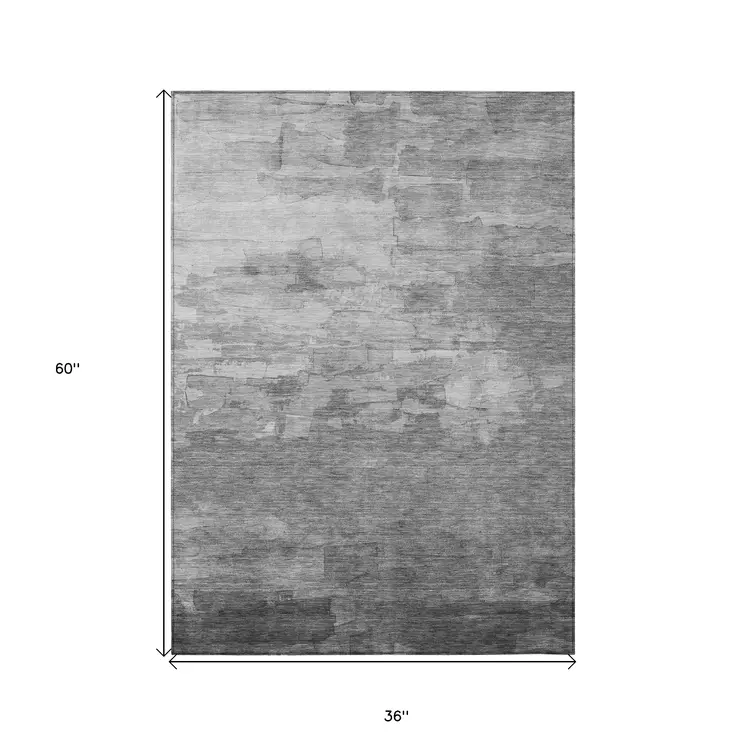 3' X 5' Gray And Silver Striped Washable Indoor Outdoor Area Rug