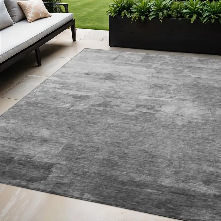 5' X 8' Gray And Silver Striped Washable Indoor Outdoor Area Rug
