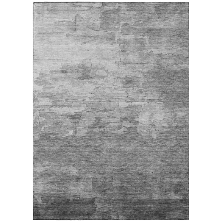 8' X 10' Gray And Silver Striped Washable Indoor Outdoor Area Rug