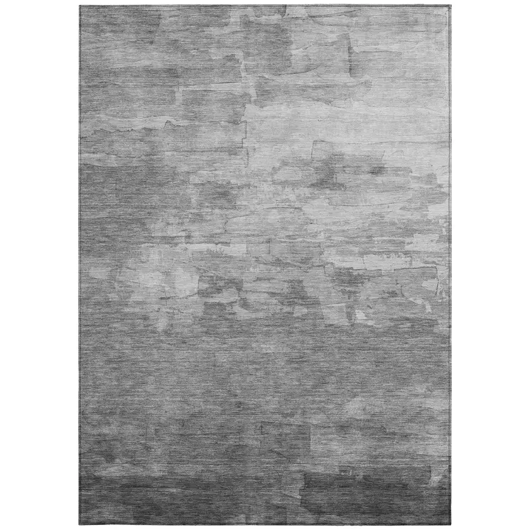 8' X 10' Gray And Silver Striped Washable Indoor Outdoor Area Rug
