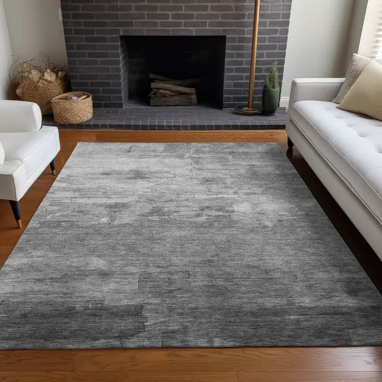 8' X 10' Gray And Silver Striped Washable Indoor Outdoor Area Rug