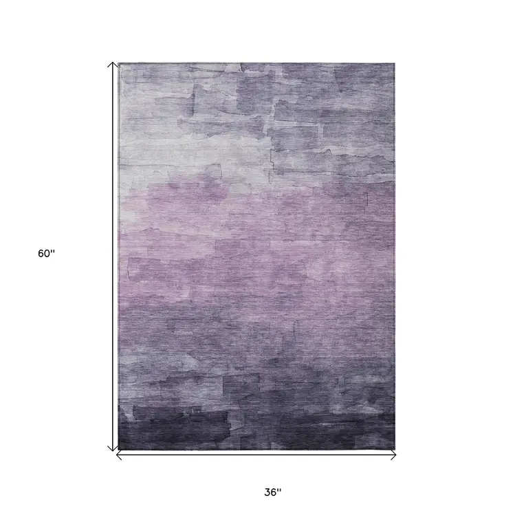 3' X 5' Lavender And Lilac Striped Washable Indoor Outdoor Area Rug