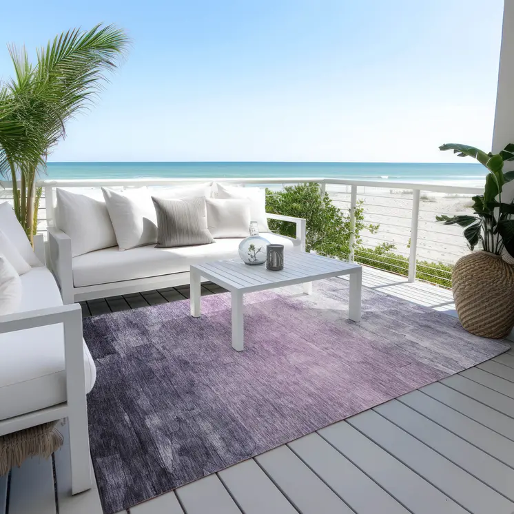 3' X 5' Lavender And Lilac Striped Washable Indoor Outdoor Area Rug