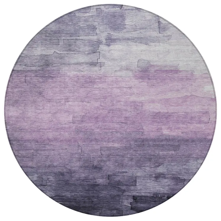 8' Lavender And Lilac Round Striped Washable Indoor Outdoor Area Rug