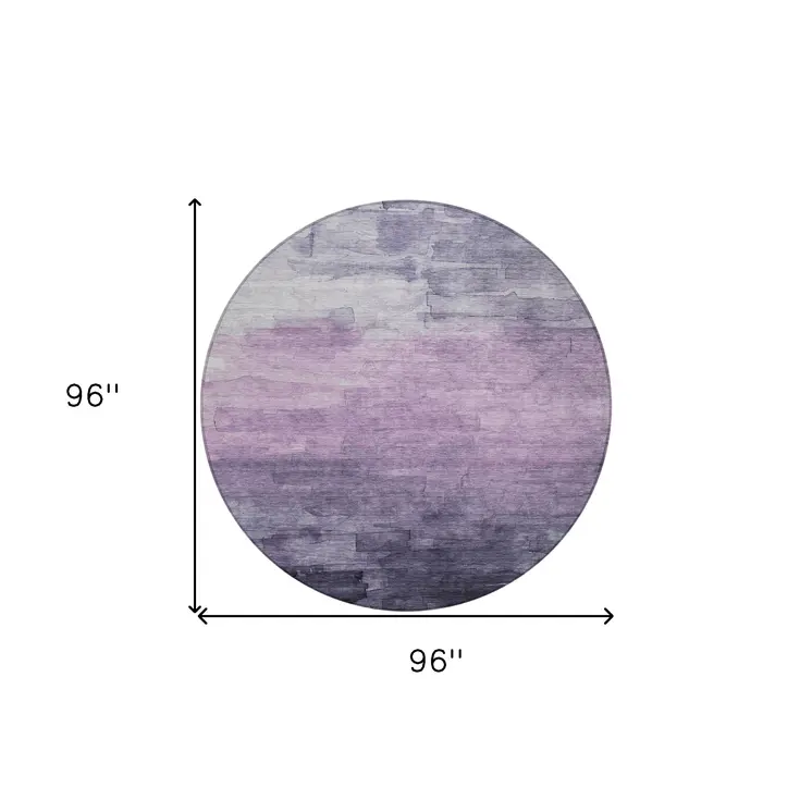 8' Lavender And Lilac Round Striped Washable Indoor Outdoor Area Rug