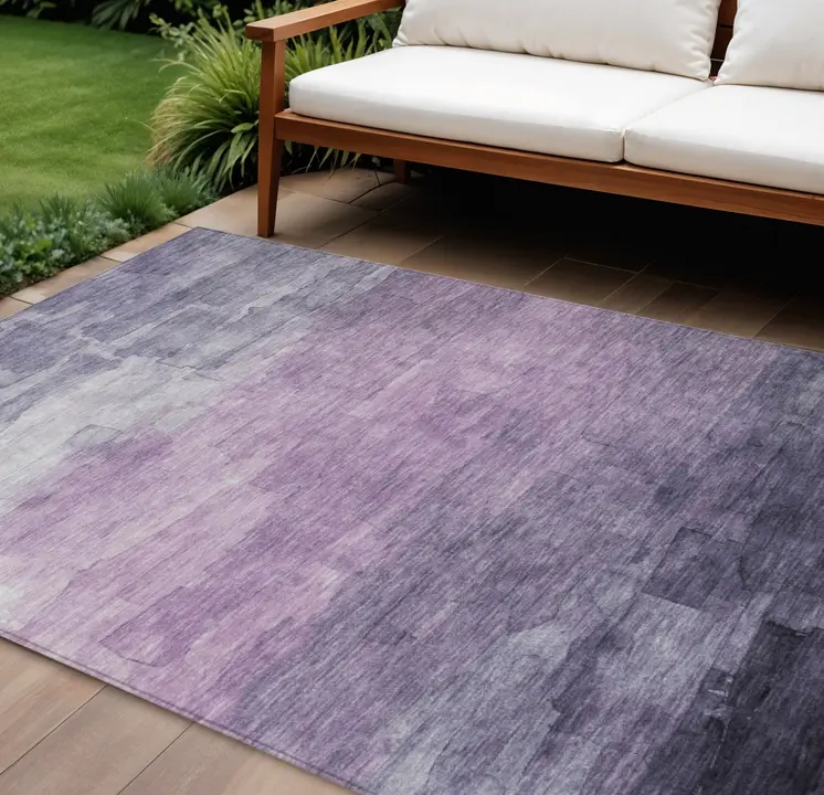 8' X 10' Lavender And Lilac Striped Washable Indoor Outdoor Area Rug