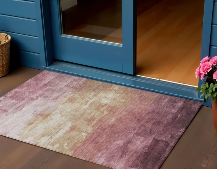 3' X 5' Mauve And Pink Striped Washable Indoor Outdoor Area Rug