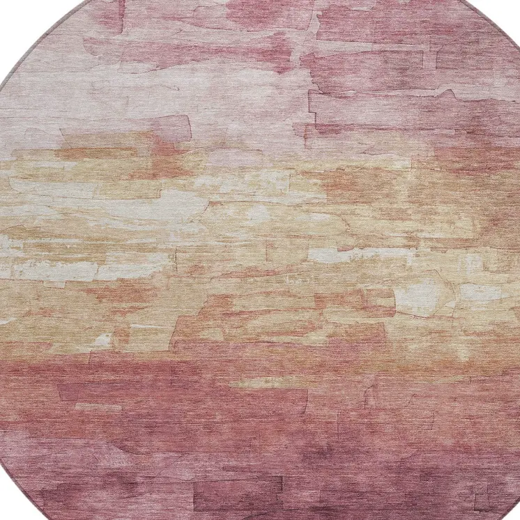 8' Mauve And Pink Round Striped Washable Indoor Outdoor Area Rug