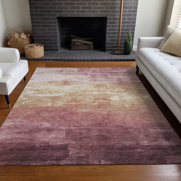 10' X 14' Mauve And Pink Striped Washable Indoor Outdoor Area Rug