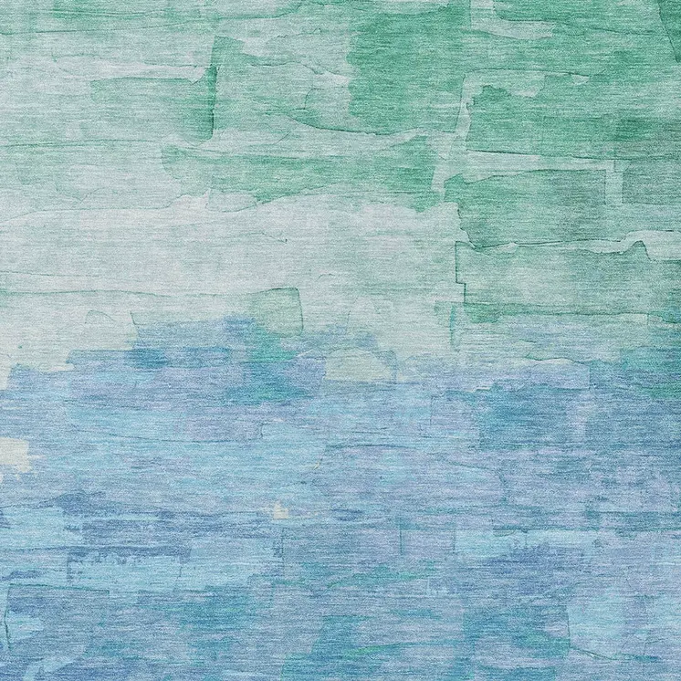8' X 10' Teal Blue And Aqua Striped Washable Indoor Outdoor Area Rug