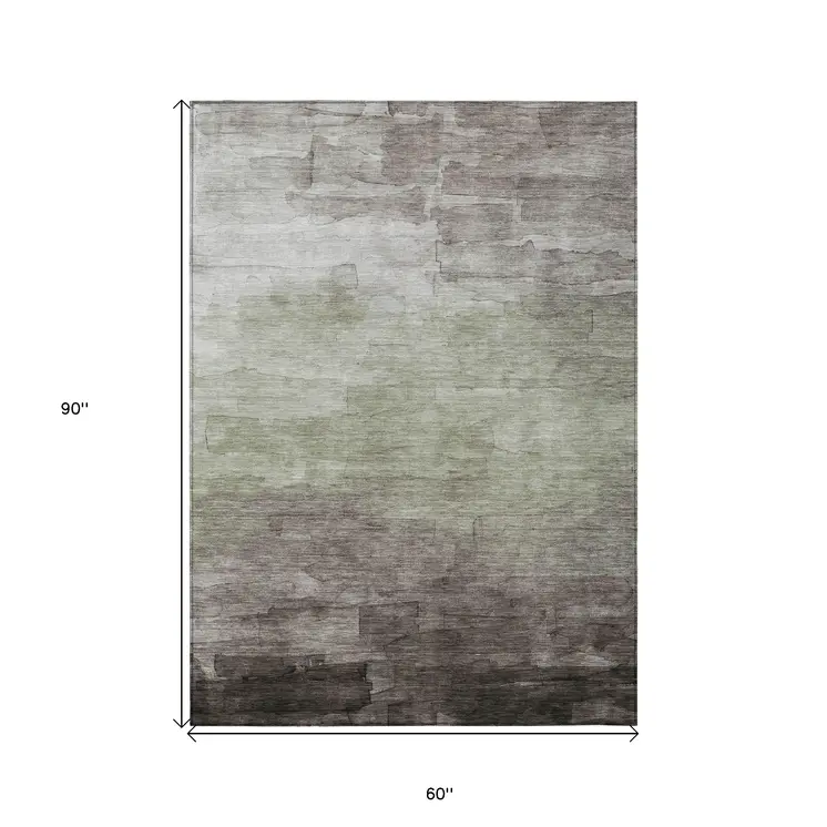 5' X 8' Taupe And Brown Striped Washable Indoor Outdoor Area Rug