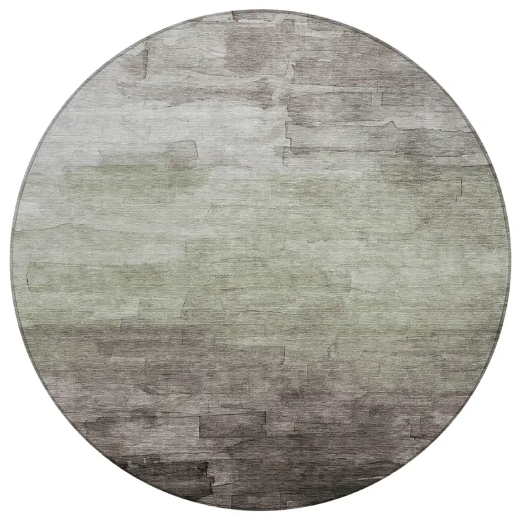 8' Taupe And Brown Round Striped Washable Indoor Outdoor Area Rug