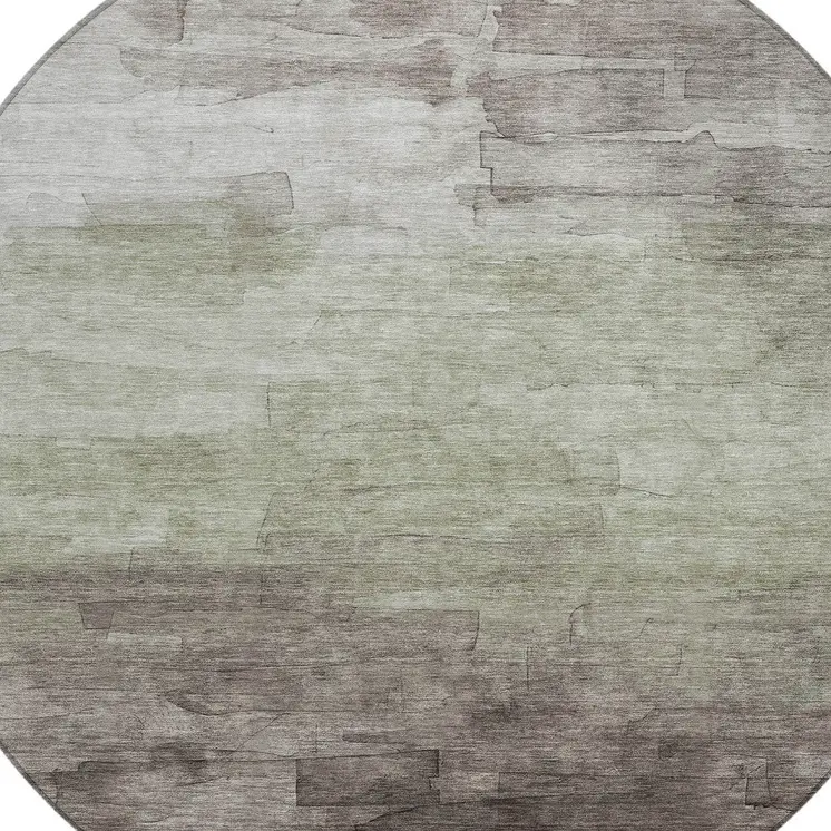 8' Taupe And Brown Round Striped Washable Indoor Outdoor Area Rug