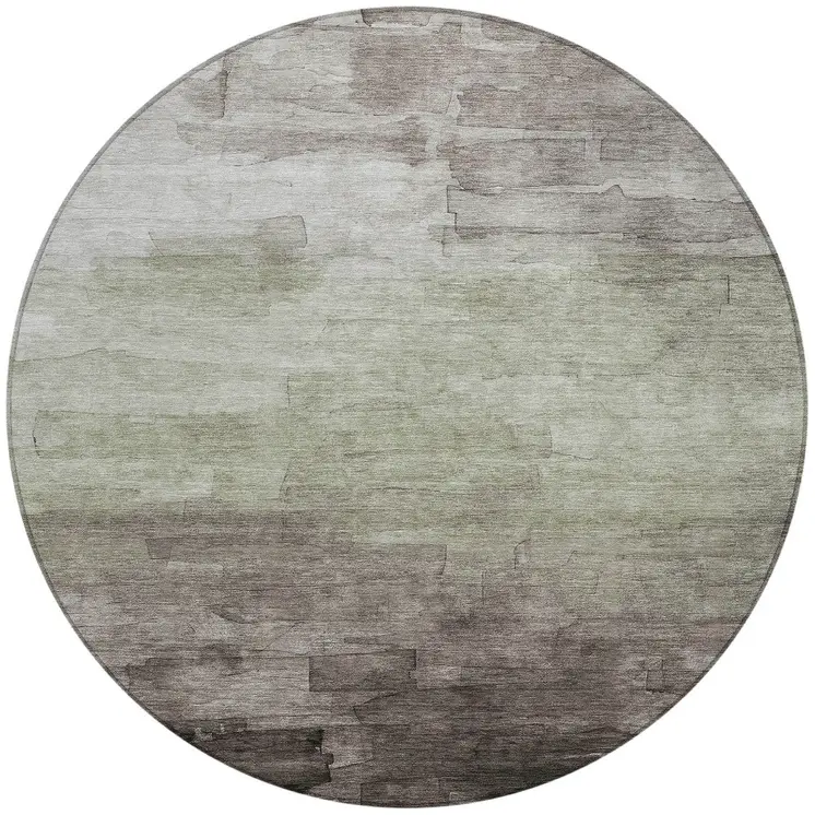 8' Taupe And Brown Round Striped Washable Indoor Outdoor Area Rug