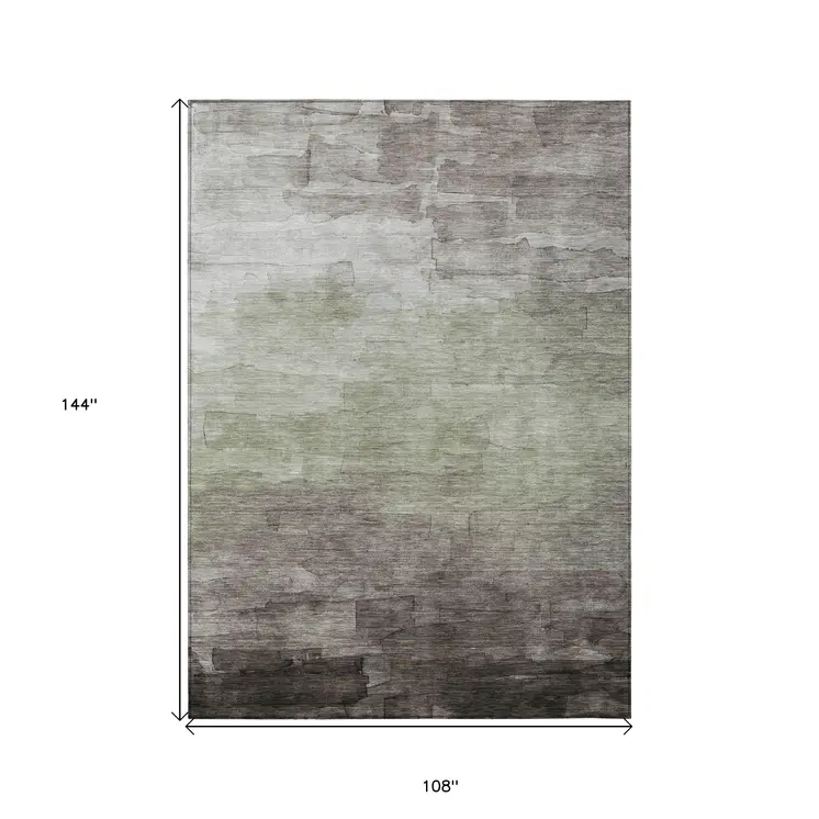 9' X 12' Taupe And Brown Striped Washable Indoor Outdoor Area Rug