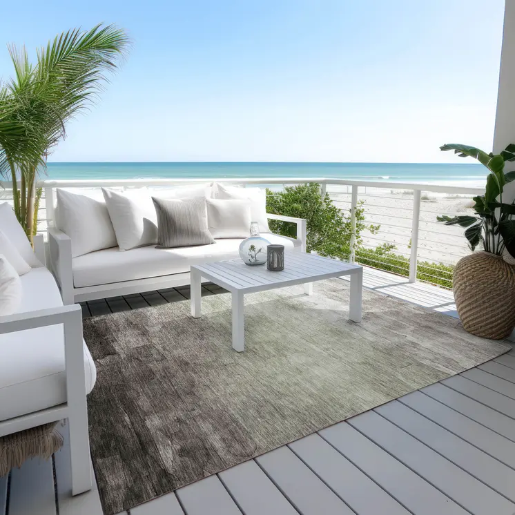 9' X 12' Taupe And Brown Striped Washable Indoor Outdoor Area Rug