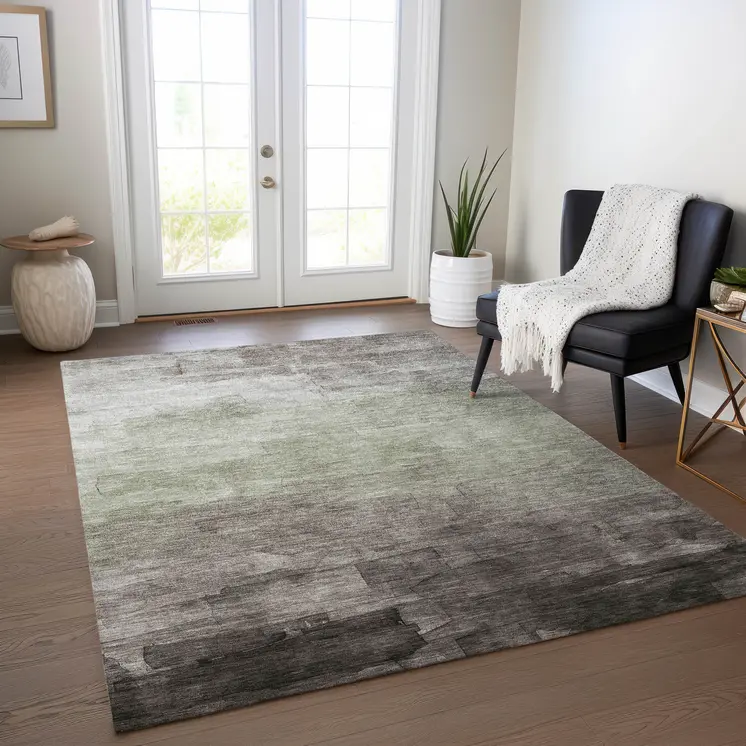 9' X 12' Taupe And Brown Striped Washable Indoor Outdoor Area Rug