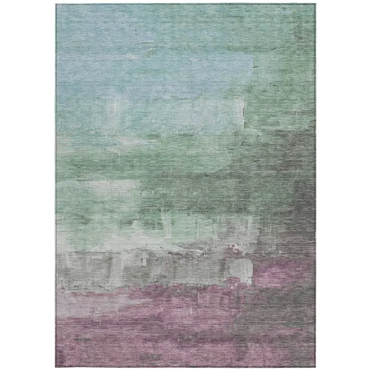 5' X 8' Artichoke Green And Mint Green Abstract Washable Indoor Outdoor Area Rug
