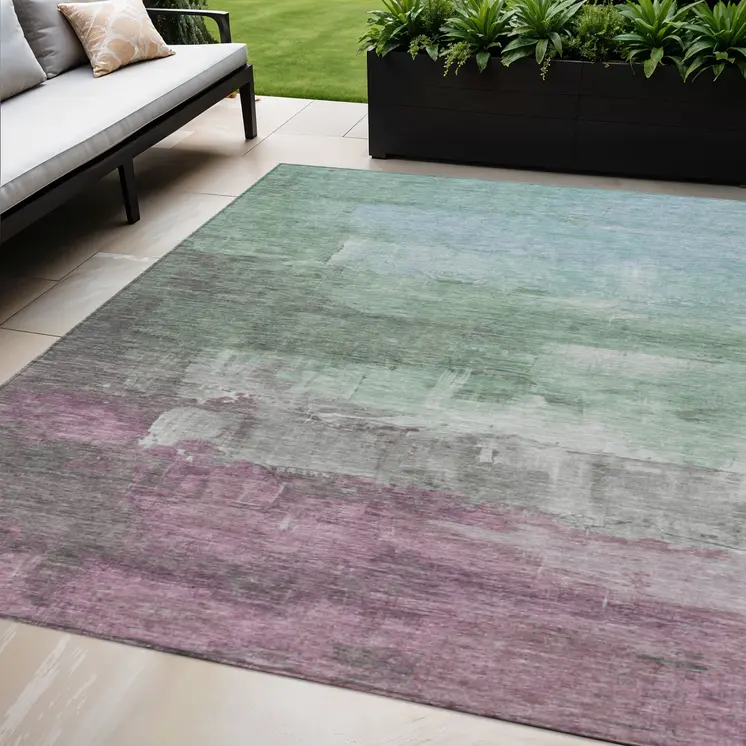 5' X 8' Artichoke Green And Mint Green Abstract Washable Indoor Outdoor Area Rug