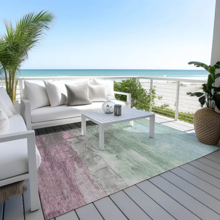 5' X 8' Artichoke Green And Mint Green Abstract Washable Indoor Outdoor Area Rug