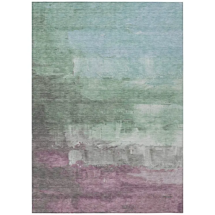 5' X 8' Artichoke Green And Mint Green Abstract Washable Indoor Outdoor Area Rug