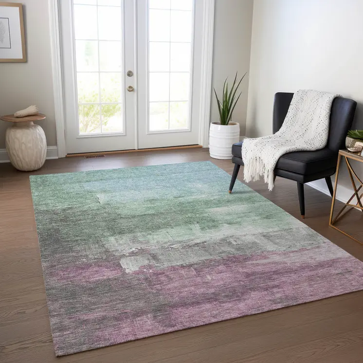 5' X 8' Artichoke Green And Mint Green Abstract Washable Indoor Outdoor Area Rug