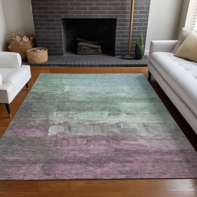 5' X 8' Artichoke Green And Mint Green Abstract Washable Indoor Outdoor Area Rug