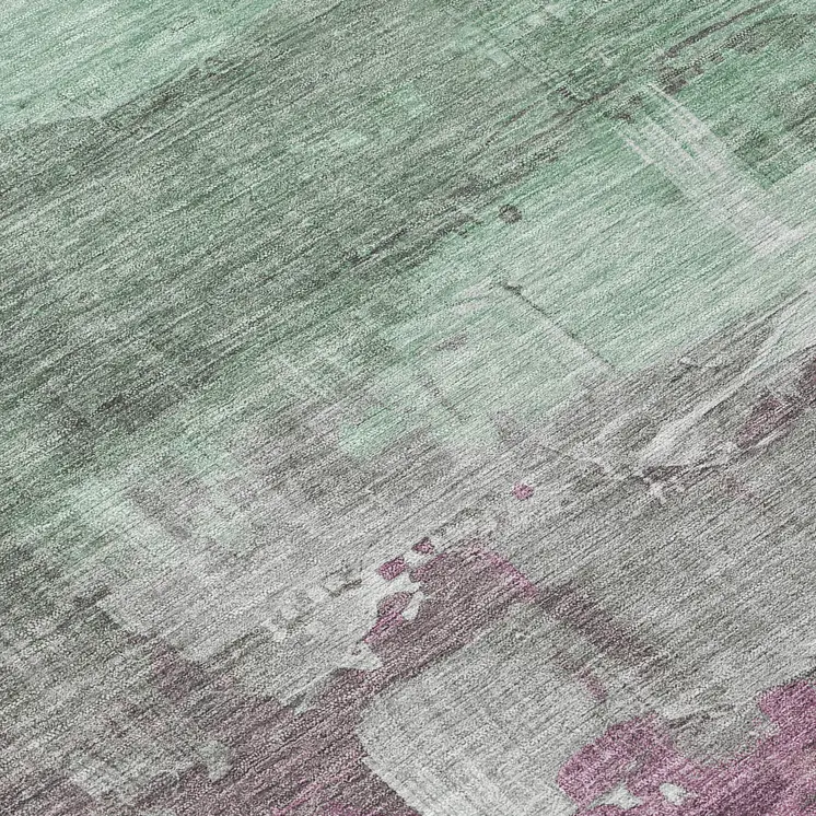 8' Artichoke Green And Mint Green Round Abstract Washable Indoor Outdoor Area Rug