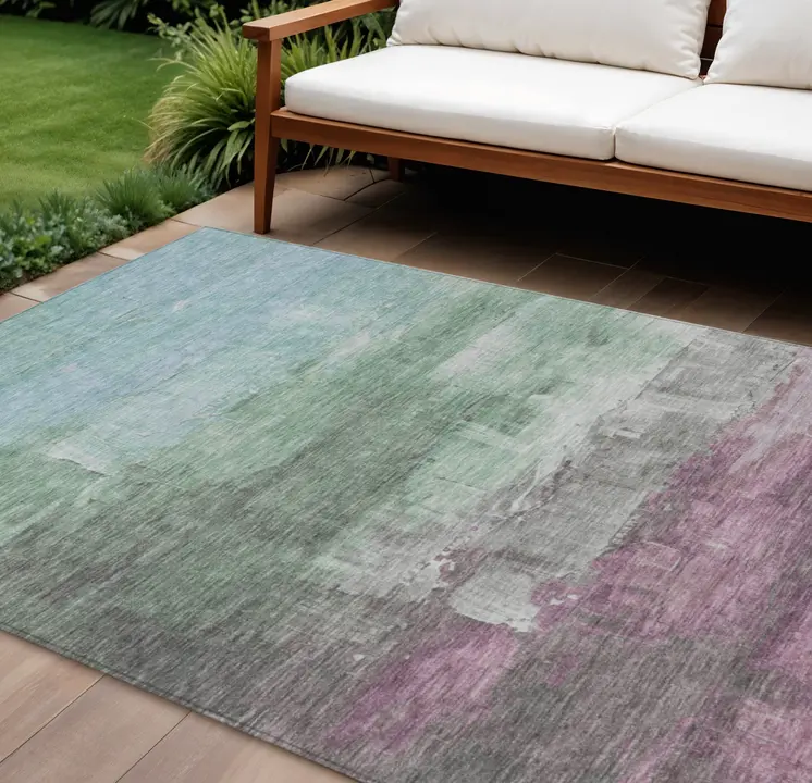10' X 14' Artichoke Green And Mint Green Abstract Washable Indoor Outdoor Area Rug