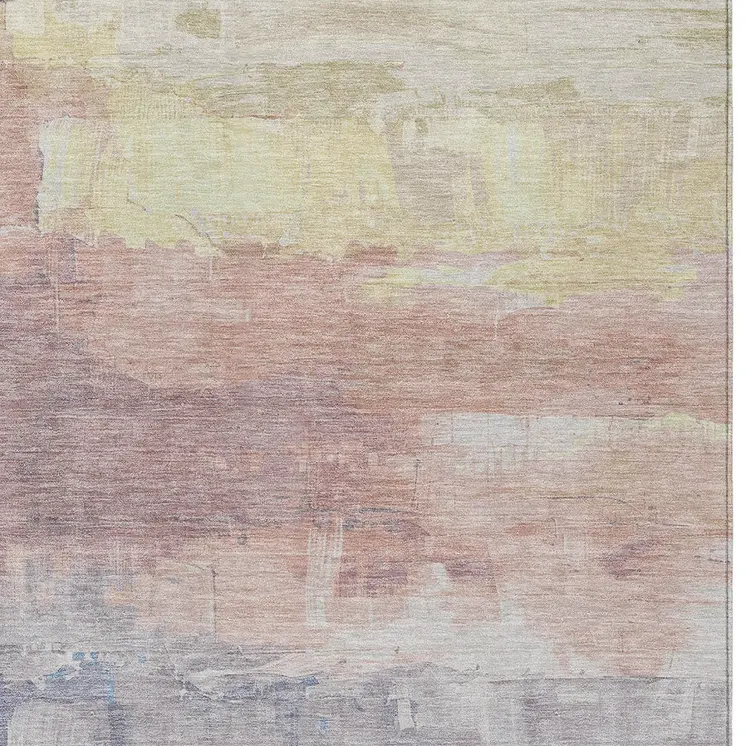 3' X 5' Beige And Salmon Abstract Washable Indoor Outdoor Area Rug